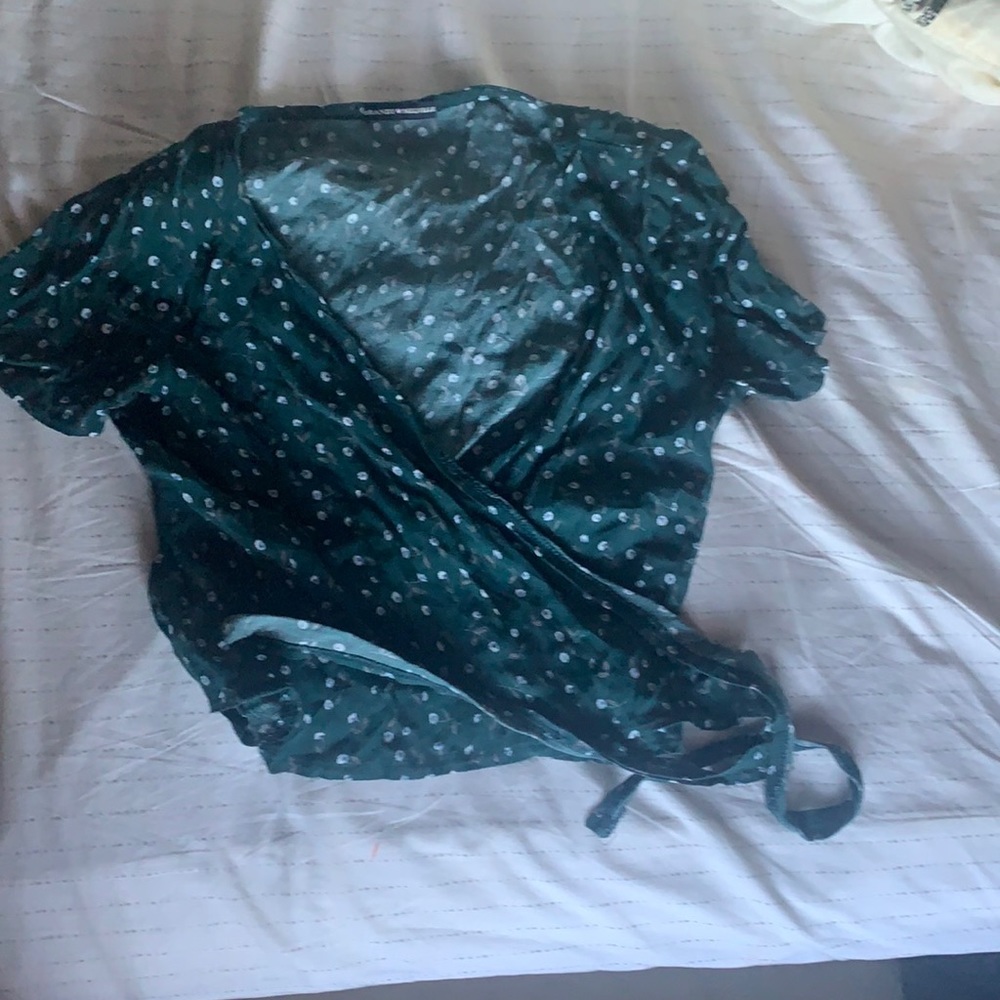 Brandy Melville green wrap top with flowers